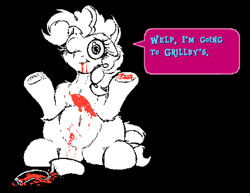 Size: 852x658 | Tagged: safe, artist:frist44, imported from derpibooru, pinkie pie, earth pony, pony, belly button, chubby, crossover, female, fluffy, food, hooves, hot dog, joke, ketchup, mare, meat, not blood, reference, sauce, sausage, shitposting, shrug, sitting on hind legs, speech bubble, underhoof, undertale, veggie dog