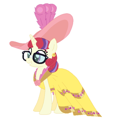 Size: 568x601 | Tagged: safe, artist:unicornsmile, imported from derpibooru, moondancer, pony, unicorn, clothes, dress, ear piercing, female, glasses, hat, mare, piercing, simple background, smiling, solo, white background