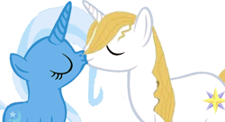 Size: 878x476 | Tagged: safe, artist:crystalharmony99, artist:decokenite, imported from derpibooru, prince blueblood, trixie, pony, unicorn, base used, bluetrix, duo, eyes closed, female, kiss on the lips, kissing, male, mare, requested art, shipping, simple background, smooch, stallion, straight, white background