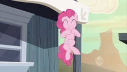 Size: 1334x750 | Tagged: safe, imported from derpibooru, screencap, pinkie pie, earth pony, pony, season 2, the last roundup, female, in which pinkie pie forgets how to gravity, mare, pinkie being pinkie, pinkie physics, solo