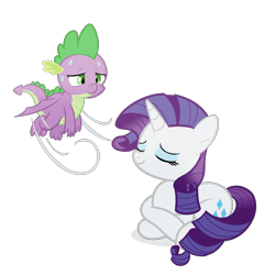 Size: 2000x2000 | Tagged: safe, artist:candy meow, imported from derpibooru, rarity, spike, dragon, pony, unicorn, atg 2022, duo, female, heat, high res, male, mare, newbie artist training grounds, simple background, sweat, sweatdrop, transparent background, wind, winged spike, wings