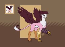 Size: 2200x1600 | Tagged: safe, artist:socialgutbrain777, imported from derpibooru, oc, unnamed oc, griffon, abstract background, ai assisted, ai content, bracelet, clothes, female, gem, generator:craiyon, griffon oc, jewelry, leg warmers, redraw, solo