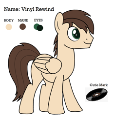 Size: 1430x1530 | Tagged: safe, imported from derpibooru, oc, oc only, oc:vinyl rewind, pegasus, pony, male, pegasus oc, record, reference sheet, simple background, solo, stallion, white background, wings