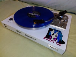 Size: 4032x3024 | Tagged: safe, artist:blue-vector, artist:proffy floyd, imported from derpibooru, dj pon-3, vinyl scratch, pony, unicorn, glasses, irl, photo, record, record player