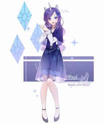 Size: 2500x3000 | Tagged: safe, artist:hikari_aoq, imported from derpibooru, rarity, human, cutie mark background, eared humanization, female, horn, horned humanization, humanized, simple background, solo, white background