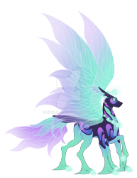 Size: 1024x1328 | Tagged: safe, artist:endilia17, imported from derpibooru, oc, oc only, original species, clothes, colored wings, concept, concept art, description, deviantart watermark, digital art, glowing, glowing eyes, jewelry, multicolored tail, multicolored wings, necklace, obtrusive watermark, see-through, simple background, solo, spread wings, tail, transparent background, unshorn fetlocks, watermark, wings, wixen