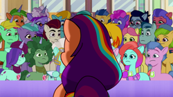 Size: 3500x1958 | Tagged: safe, imported from derpibooru, screencap, sunny starscout, earth pony, pegasus, pony, unicorn, spoiler:g5, spoiler:my little pony: tell your tale, spoiler:tyts01e18, alpine aspen, background pony audience, beret, bongo beats, cherry flyaway, clothes, dahlia, everypony, female, flare (g5), g5, hat, jazz hooves, lemon gear, lots of characters, male, mare, my little pony: tell your tale, on your cutie marks, onyx, pegasus royal guard, posey bloom, rocky riff, royal guard, rufus, scarf, so much pony, stallion, sugarpuff lilac, thunder flap, unnamed character, unnamed pony