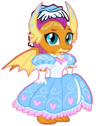 Size: 681x893 | Tagged: safe, alternate version, artist:darlycatmake, imported from derpibooru, smolder, dragon, alternate versions at source, beautiful, clothes, cute, dragoness, dress, female, froufrou glittery lacy outfit, gloves, happy, jewelry, long gloves, looking at you, necklace, pretty, princess smolder, simple background, smiling, smiling at you, smolder also dresses in style, smolderbetes, solo, transparent background, wet