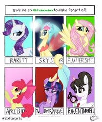 Size: 1714x2048 | Tagged: safe, artist:petaltwinkle, imported from derpibooru, apple bloom, fluttershy, princess skystar, rarity, raven, twilight sparkle, alicorn, earth pony, pegasus, seapony (g4), unicorn, six fanarts, my little pony: the movie, twilight sparkle (alicorn)