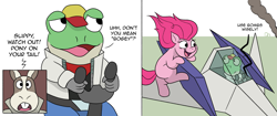 Size: 3345x1405 | Tagged: safe, artist:doodledonutart, imported from derpibooru, pinkie pie, earth pony, hare, pony, toad, comic, crossover, female, male, mare, peppy hare, slippy toad, star fox