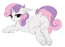 Size: 3000x2180 | Tagged: safe, artist:pesty_skillengton, imported from derpibooru, sweetie belle, pony, unicorn, butt, dock, featureless crotch, female, mare, plot, simple background, solo, sweetie butt, tail, tail aside, underhoof, white background