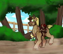 Size: 718x611 | Tagged: safe, artist:tyotheartist1, imported from derpibooru, oc, oc only, oc:hidden talent, oc:royal ranks, earth pony, pegasus, pony, detailed background, earth pony oc, foal, male, pegasus oc, stallion, tree