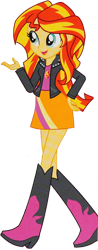 Size: 560x1426 | Tagged: safe, artist:pascalmulokozi2, imported from derpibooru, sunset shimmer, human, equestria girls, background removed, boots, clothes, female, hand on hip, high heel boots, jacket, open mouth, open smile, shoes, simple background, skirt, smiling, solo, transparent background, walking