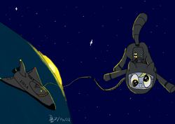 Size: 1200x849 | Tagged: safe, artist:darkdabula, imported from derpibooru, derpy hooves, pony, atg 2022, newbie artist training grounds, solo, space shuttle, spacesuit