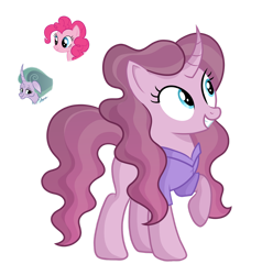 Size: 1280x1345 | Tagged: safe, artist:tenderrain-art, imported from derpibooru, mistmane, pinkie pie, oc, pony, unicorn, female, magical lesbian spawn, mare, offspring, parent:mistmane, parent:pinkie pie, simple background, transparent background