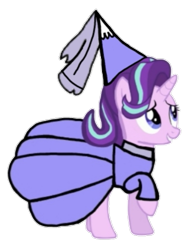 Size: 449x582 | Tagged: safe, artist:darlycatmake, imported from derpibooru, starlight glimmer, pony, unicorn, spoiler:comic71, clothes, costume, cute, happy, hat, hennin, princess, princess starlight glimmer, simple background, smiling, solo, transparent background