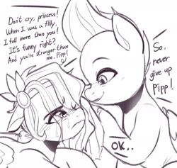 Size: 1686x1600 | Tagged: safe, artist:maren, imported from derpibooru, part of a set, pipp petals, zipp storm, pegasus, pony, adorapipp, adorazipp, comforting, crying, cute, female, g5, good end, looking at each other, looking at someone, mare, royal sisters (g5), sad, sadorable, sibling love, siblings, sisterly love, sisters, sketch, wiping tears