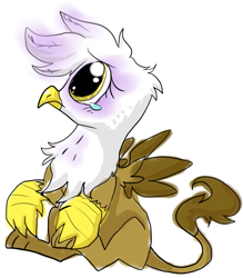 Size: 749x854 | Tagged: safe, artist:lionmushrooms, imported from twibooru, gilda, griffon, chickub, image, looking up, png, sitting, solo, spread wings, teary eyes, wings, young gilda