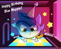 Size: 1000x812 | Tagged: safe, artist:cocaine, imported from derpibooru, oc, oc:blue maple, pegasus, birthday, dance dance revolution, dancing, hat, mareshmallow pony, party hat, pegasus oc, wings