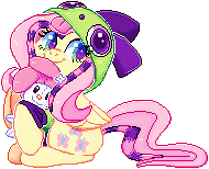 Size: 190x154 | Tagged: safe, artist:starbovnd, imported from derpibooru, fluttershy, pegasus, pony, antonymph, cute, daaaaaaaaaaaw, female, fluttgirshy, gir, hug, mare, pixel art, plushie, shyabetes, simple background, smiling, solo, sparkles, transparent background