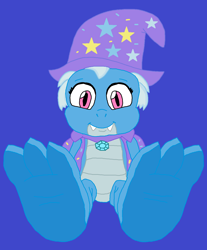 Size: 1272x1536 | Tagged: safe, artist:johnroberthall, imported from derpibooru, trixie, dragon, cape, clothes, dragoness, dragonified, feet, female, fetish, foot fetish, foot focus, hat, soles, solo, species swap, toes, trixie's cape, trixie's hat, trixiedragon