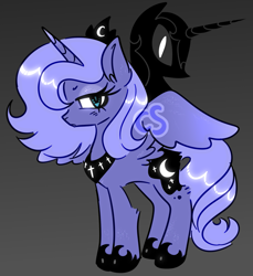Size: 1639x1787 | Tagged: safe, artist:cutiesparke, imported from derpibooru, nightmare moon, princess luna, alicorn, pony, :<, alter ego, black background, dark background, female, gray background, jewelry, regalia, s1 luna, silhouette, simple background, solo, spread wings, wings