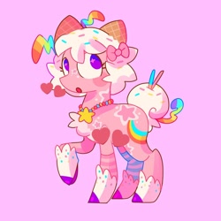 Size: 1024x1024 | Tagged: safe, artist:swirlseypop, imported from derpibooru, oc, oc only, oc:sugar bite, earth pony, food pony, pony, bow, food, hair bow, ice cream, ponified, solo, sprinkles