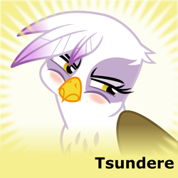 Size: 1024x1024 | Tagged: safe, artist:cheezedoodle96, derpibooru exclusive, imported from derpibooru, gilda, griffon, derpibooru, .svg available, aside glance, blush sticker, blushing, female, frown, gildere, looking at you, meta, narrowed eyes, official spoiler image, puffy cheeks, simple background, solo, spoilered image joke, svg, transparent background, tsundere, vector