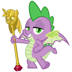 Size: 2400x2400 | Tagged: safe, artist:cheezedoodle96, imported from derpibooru, spike, dragon, .svg available, hand on hip, lidded eyes, looking at you, male, pose, scepter, simple background, smiling, solo, svg, transparent background, twilight scepter, vector, winged spike, wings