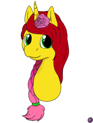 Size: 1560x2048 | Tagged: safe, artist:terminalhash, imported from derpibooru, oc, oc only, oc:rouzfirecarrot, pony, unicorn, flower, flower in hair, rose, simple background, solo, white background