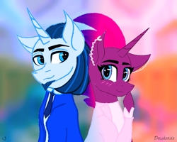 Size: 999x800 | Tagged: safe, artist:decokenite, artist:misskitkat2002, imported from derpibooru, chancellor neighsay, fizzlepop berrytwist, tempest shadow, pony, unicorn, big ears, clothes, coat, duo, duo male and female, ear piercing, earring, female, floppy ears, heart, hong cha-young, hoof over mouth, jacket, jewelry, lawyer, looking at something, looking at you, mafia, male, mare, necktie, park joo-hyeong, piercing, shipping, signature, smiling, smiling at you, stallion, straight, suit, tempest neighsay, tuxedo, vincenzo, vincenzo cassano