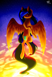 Size: 1400x2100 | Tagged: safe, artist:prettyshinegp, imported from derpibooru, oc, oc only, oc:sunrise, pegasus, pony, female, mare, pegasus oc, signature, solo, wings