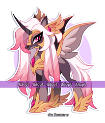 Size: 2219x2593 | Tagged: safe, artist:gkolae, imported from derpibooru, oc, oc only, alicorn, pony, adoptable, alicorn oc, female, hoof shoes, horn, mare, solo, watermark, wings