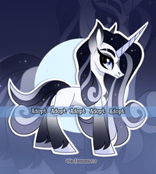 Size: 2137x2380 | Tagged: safe, artist:gkolae, imported from derpibooru, oc, oc only, pony, unicorn, adoptable, ethereal mane, eyelashes, female, horn, mare, solo, starry mane, unicorn oc, unshorn fetlocks, watermark