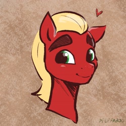 Size: 2048x2048 | Tagged: safe, artist:pfeffaroo, imported from derpibooru, sprout cloverleaf, earth pony, pony, bust, cute, floating heart, g5, heart, looking at you, male, portrait, smiling, solo, sproutbetes, stallion