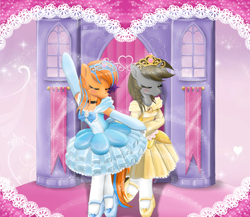 Size: 3000x2600 | Tagged: safe, artist:avchonline, imported from derpibooru, oc, oc only, oc:cold front, oc:disty, pegasus, semi-anthro, unicorn, ballerina, ballet, clothes, crossdressing, dancing, dress, gloves, jewelry, shoes, tiara, tights, tutu