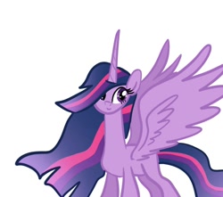 Size: 738x653 | Tagged: safe, artist:petaltwinkle, imported from derpibooru, twilight sparkle, alicorn, pony, the last problem, female, hair over one eye, horn, mare, missing accessory, older, older twilight, princess twilight 2.0, simple background, solo, spread wings, twilight sparkle (alicorn), white background, wings