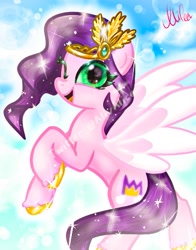 Size: 401x512 | Tagged: safe, artist:petaltwinkle, imported from derpibooru, pipp petals, pegasus, pony, female, g5, mare, one eye closed, open mouth, solo, spread wings, wings