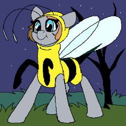Size: 700x700 | Tagged: safe, artist:brainiac, imported from derpibooru, oc, oc only, oc:gray star, animal costume, bee costume, brainiacs sketchbook (set), clothes, costume, night, solo, stars, tree