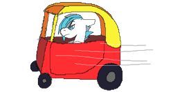 Size: 1366x730 | Tagged: safe, artist:brainiac, imported from derpibooru, oc, oc only, oc:throttle track, the sunjackers, brainiacs sketchbook (set), cozy coupe, little tikes, pixel art, simple background, solo, transparent background