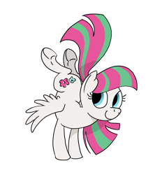 Size: 556x600 | Tagged: safe, artist:mellodillo, color edit, edit, imported from derpibooru, blossomforth, pegasus, pony, colored, female, flexible, looking at you, mare, simple background, smiling, solo, spread wings, transparent background, wings