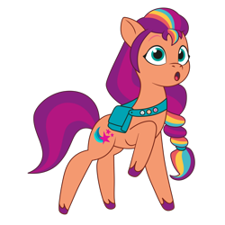 Size: 3000x3000 | Tagged: safe, artist:tokkii, imported from derpibooru, sunny starscout, earth pony, pony, :o, bag, female, fluttershy's cutie mark, g5, mane stripe sunny, mare, my little pony: tell your tale, open mouth, png, rainbow dash's cutie mark, saddle bag, simple background, solo, transparent background, twilight sparkle's cutie mark, vector