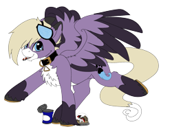 Size: 1593x1200 | Tagged: safe, artist:brainiac, imported from derpibooru, oc, oc only, oc:foxtrot, pegasus, pony, bottlecap, brainiacs sketchbook (set), chest fluff, collar, goggles, male, simple background, solo, stallion, transparent background