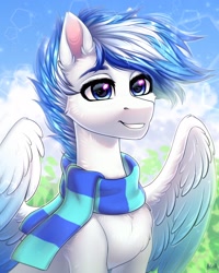 Size: 2000x2500 | Tagged: safe, artist:hakaina, imported from derpibooru, oc, oc only, oc:saphirblau, pegasus, pony, clothes, scarf, solo, striped scarf