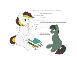 Size: 4128x3096 | Tagged: safe, artist:lennystendhal13, imported from derpibooru, oc, oc only, oc:lucretio, oc:stendhal, pony, book, colt, foal, male, simple background, stallion, transparent background