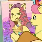 Size: 141x140 | Tagged: safe, imported from derpibooru, screencap, hitch trailblazer, earth pony, pony, spoiler:g5, spoiler:my little pony: tell your tale, spoiler:tyts01e06, canvas, female, fine art parody, g5, jewelry, mare, mona lisa, my little pony: tell your tale, necklace, paintbrush, painting, posey bloom, smiling, solo focus, the unboxing of izzy, zoomed in