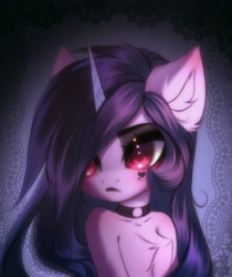 Size: 2363x2811 | Tagged: safe, artist:shenki, imported from derpibooru, izzy moonbow, pony, unicorn, chest fluff, choker, g5, goth, goth izzy, solo