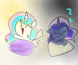 Size: 2048x1714 | Tagged: safe, artist:petaltwinkle, imported from derpibooru, princess celestia, princess luna, alicorn, pony, ^^, cewestia, duo, duo female, eyes closed, female, filly, horn, onomatopoeia, open mouth, royal sisters, siblings, sisters, sleeping, sound effects, sparkles, wings, woona, younger, zzz