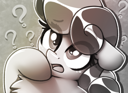 Size: 1060x773 | Tagged: safe, artist:llametsul, imported from derpibooru, bon bon, sweetie drops, earth pony, pony, adorabon, atg 2022, chest fluff, confused, cute, female, floppy ears, mare, monochrome, newbie artist training grounds, open mouth, question mark, solo