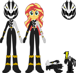 Size: 2438x2328 | Tagged: safe, artist:dustinwatsongkx, imported from derpibooru, sunset shimmer, human, equestria girls, black ranger, crossover, kishiryu sentai ryusoulger, power rangers, power rangers dino fury, simple background, solo, transparent background